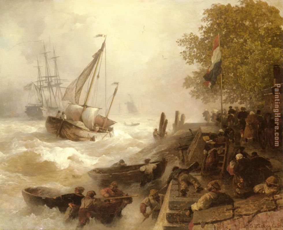 Hafeneinfahrt Bei Rauher See painting - Andreas Achenbach Hafeneinfahrt Bei Rauher See art painting